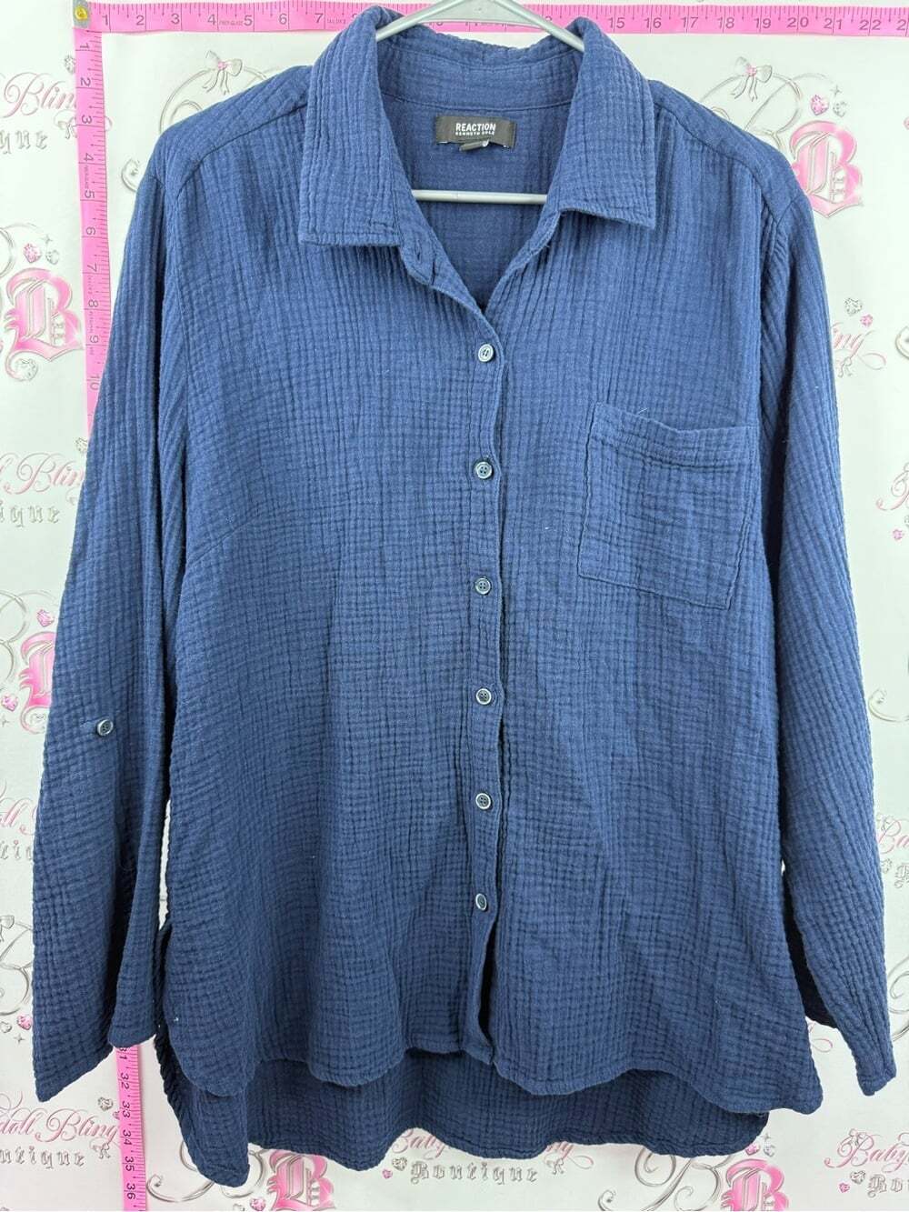 Kenneth Cole Reaction Textured Navy Button-Up Shirt